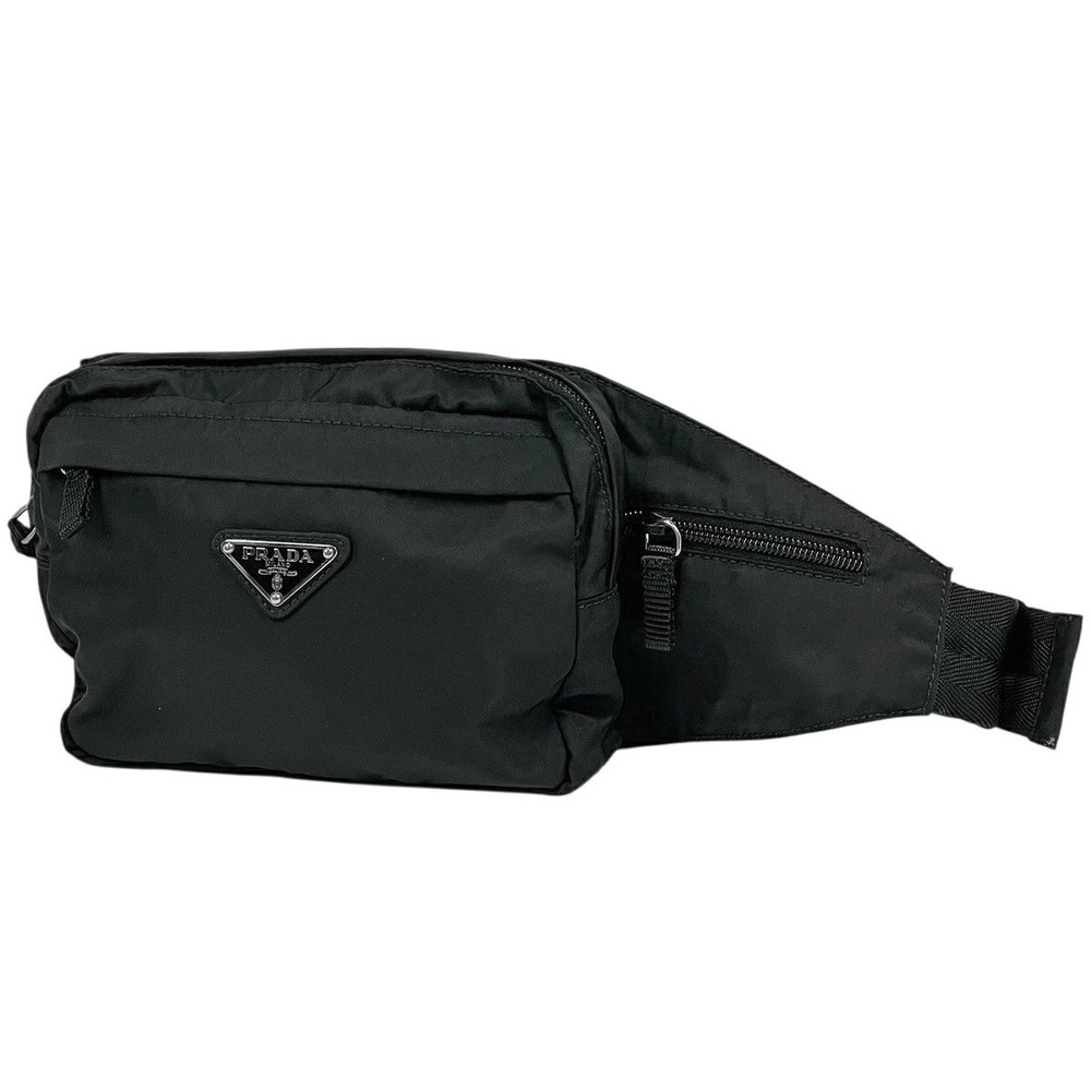 Prada Plate Waist Bag Pouch Clutch Nero Black